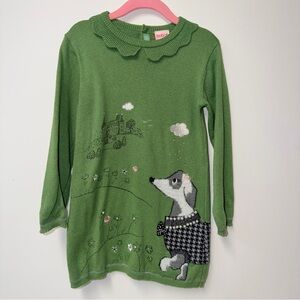 Boboli Girls Size 4 Green Knitwear Dress Long Sleeve Ruffled Collar